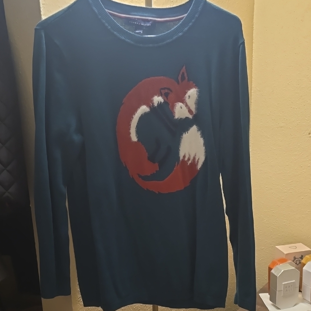 Tommy Hilfiger Teal Sweater with Fox Design